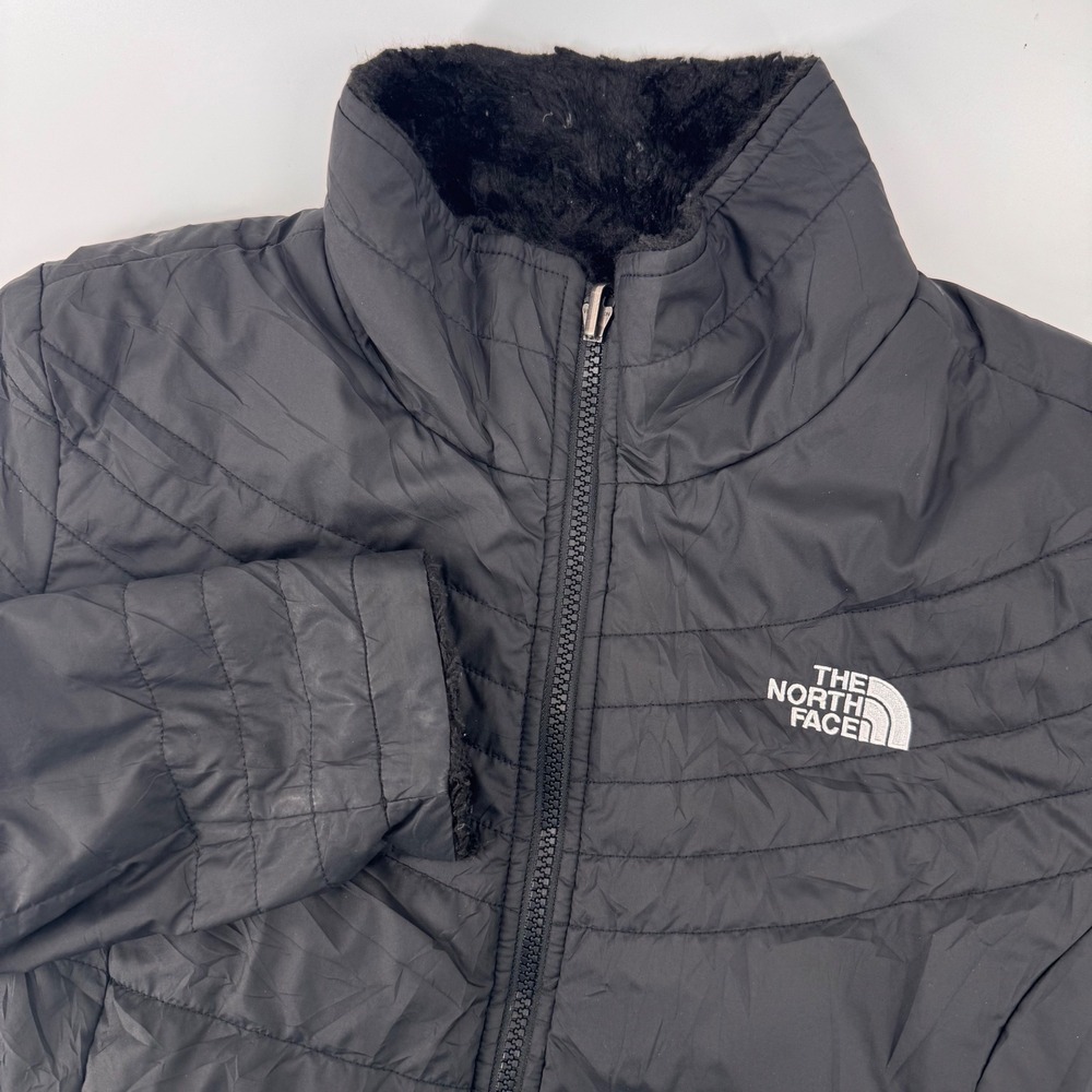 The North Face Mossbud Swirl Jacket Womens M Black Reversible Fleece Quilted
